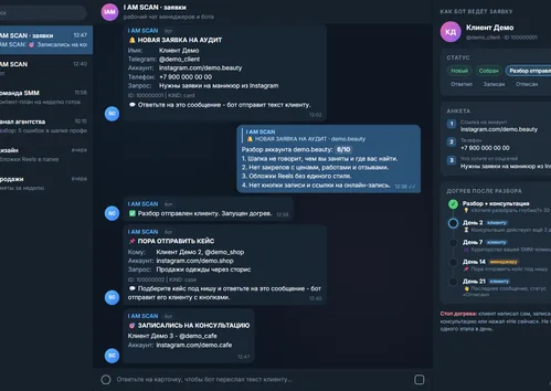 Чат-бот I AM SCAN для SMM-агентства в Telegram